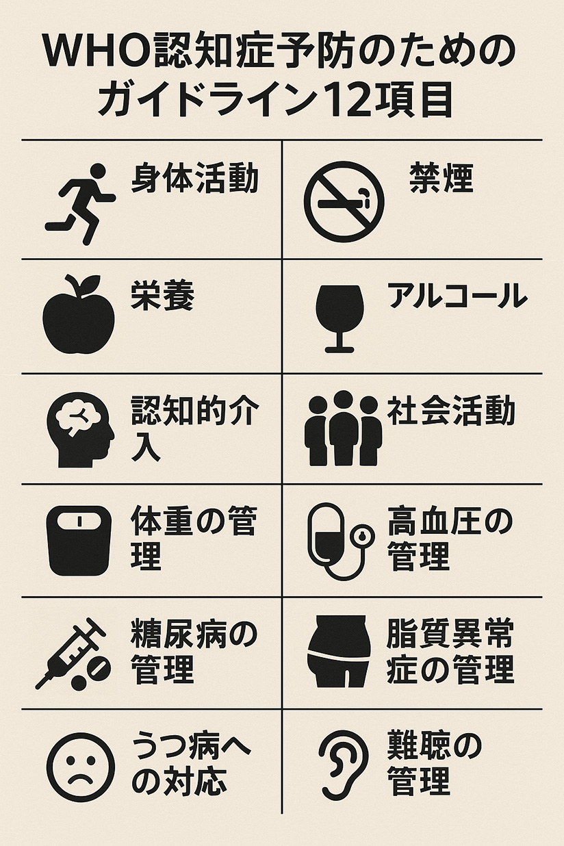 WHO認知症予防のためのガイドライン12項目